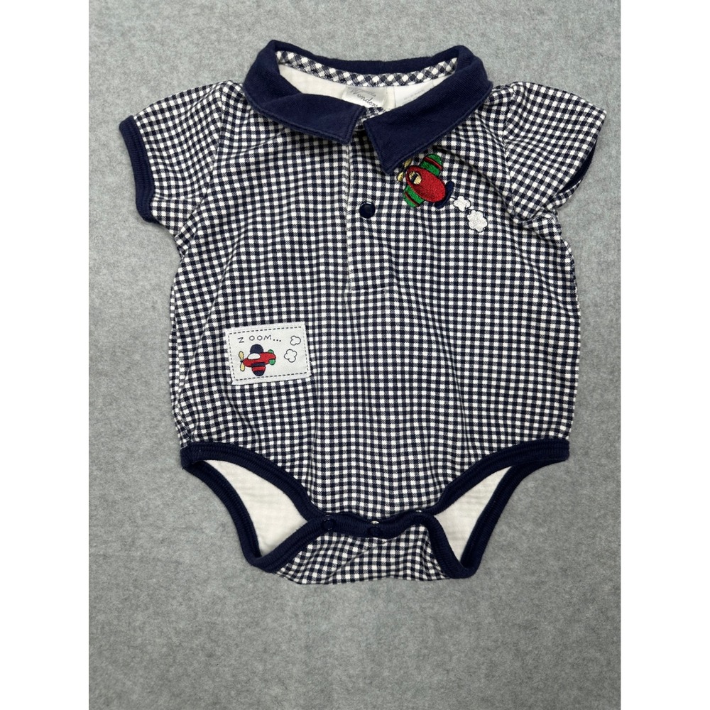 Little Wonders Baby Boys Gingham Airplane Bodysuit 0 3 Months Navy White